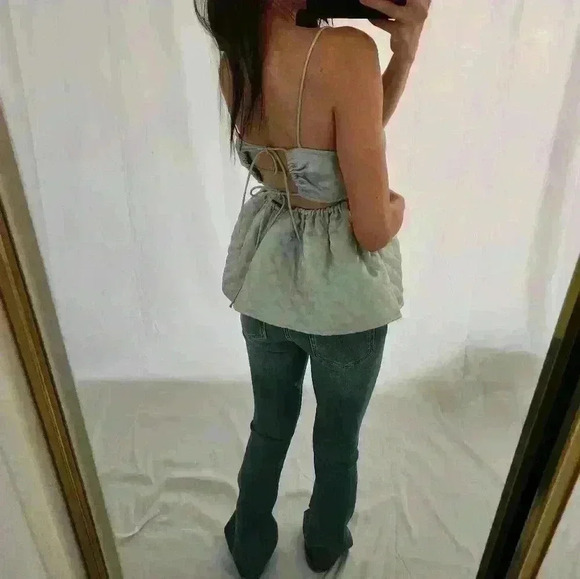 ASOS Mint White Chocolate Peplum Quilted Green Silver Holiday Top Sleeveless - Picture 3 of 10